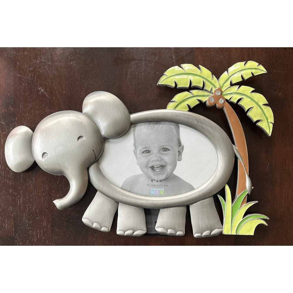 MYX Pewter Elephant Palm Tree Embellished Frame for  4 x 6 Photo, 12" x 9"